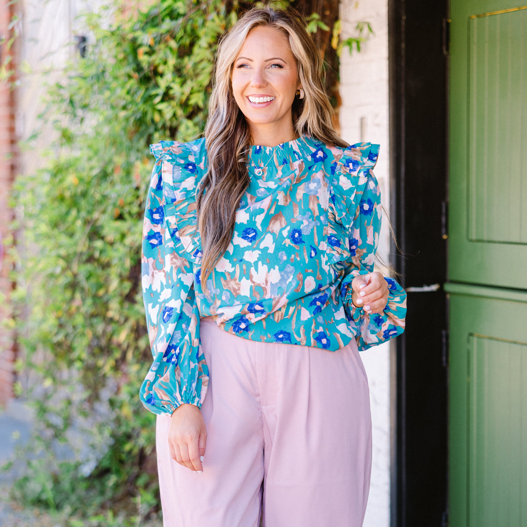 Remarkably Ruffled Top. Teal