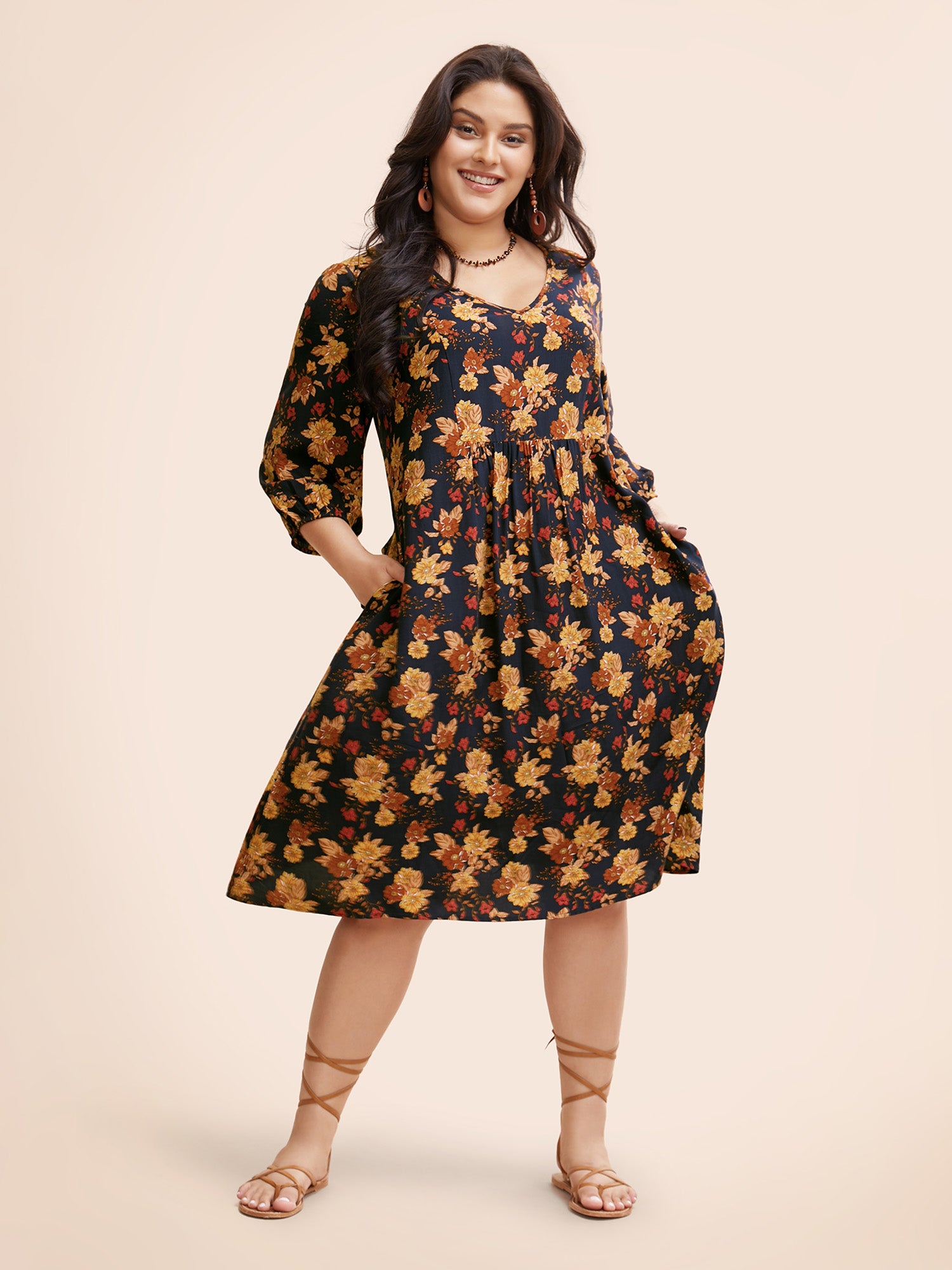 Supersoft Essentials Floral Print Pocket V Neck Dress