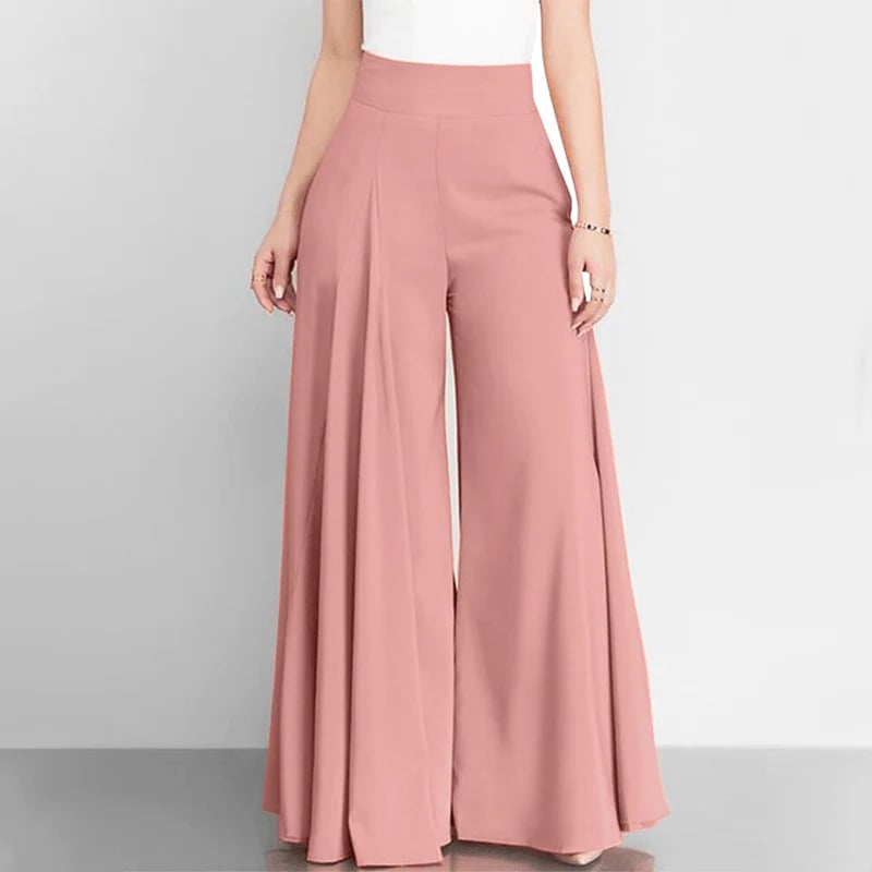 Solid Color High Waist Wide Leg Pants