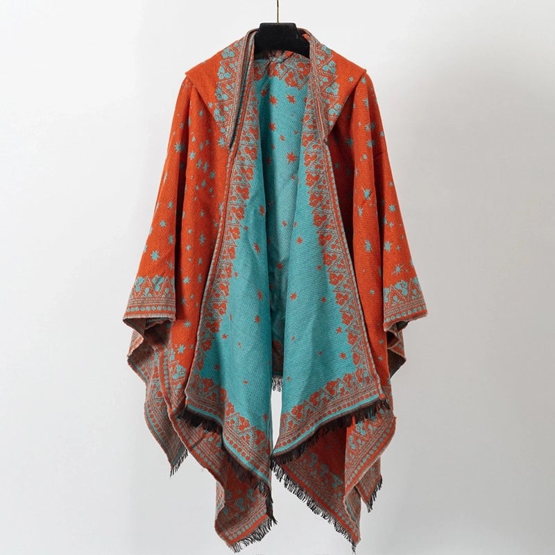 New Poncho Shawl In Stock Hooded Split Knitted Shawl Cashmere-like Warm Scarf For Women