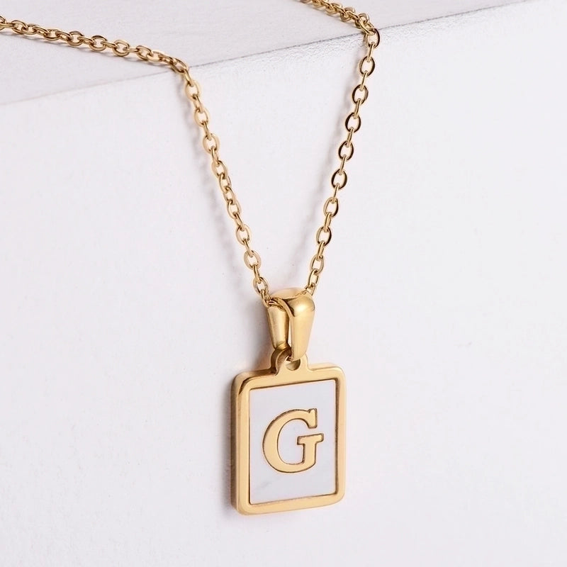 304 Stainless Steel 18K Gold Plated Minimalist Plating Letter Shell Pendant Necklace