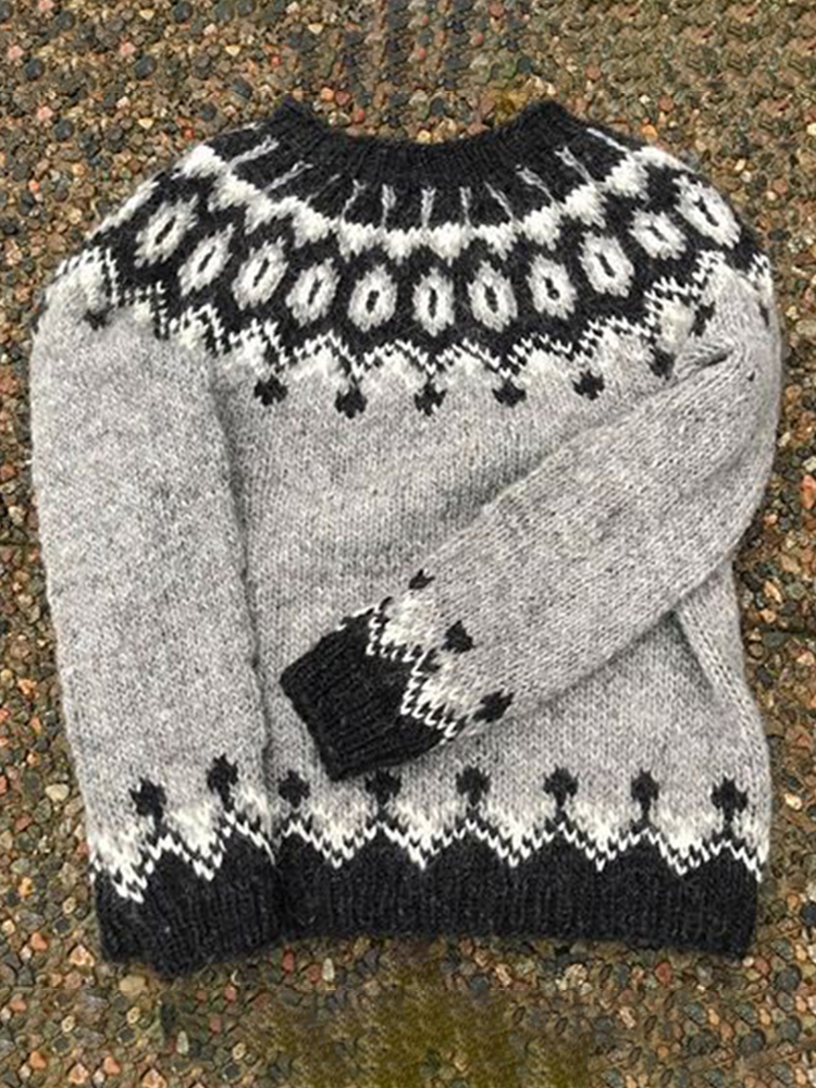 Icelandic Vintage Warmth Knit Jacquard Crew Neck SweaterUnisex