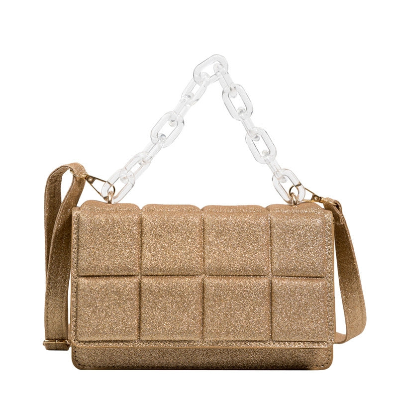 Women's Medium Sequin Solid Color Streetwear Square Magnetic Buckle Crossbody Bag