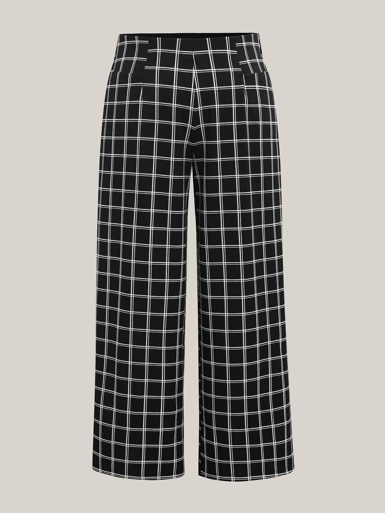 Plaid Pattern Stretchy Waist Wide-Leg Pants
