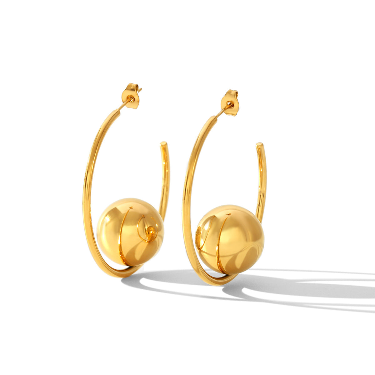 Stainless Steel Hoop Earrings Niche Design Spherical Earrings Female Fashion Personality Titanium Steel Earrings