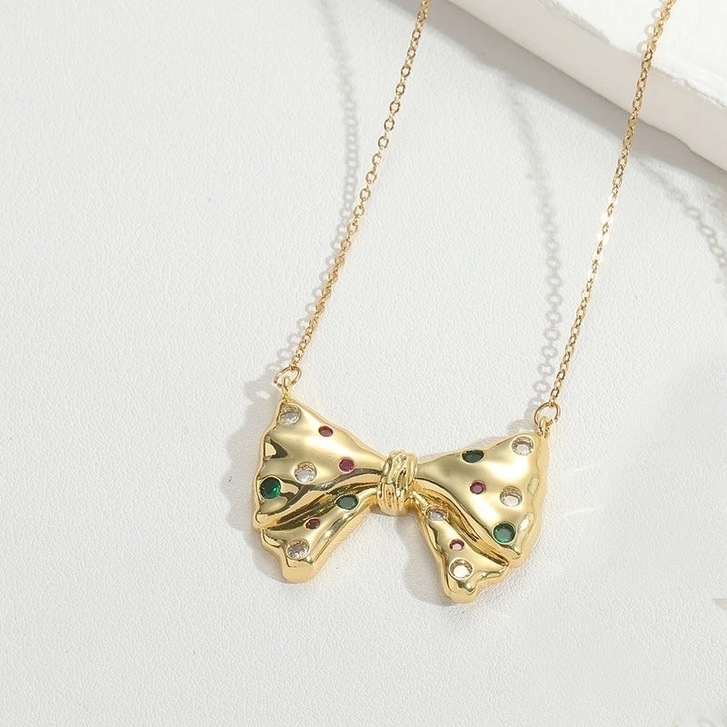 Copper 14K Gold Plated Vintage Style Minimalist Plating Inlay Butterfly Zircon Pendant Necklace
