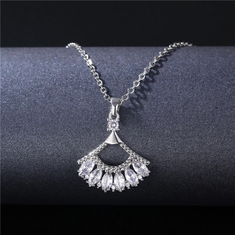 Peacock Leaves Water Droplets Stainless Steel Titanium Steel Platinum Plated Rhodium Plated Zircon Pendant Necklace