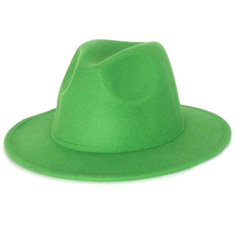 Solid Color Jazz Hat British Style Retro Woolen Hat Adult Embroidery Logo Felt Hat