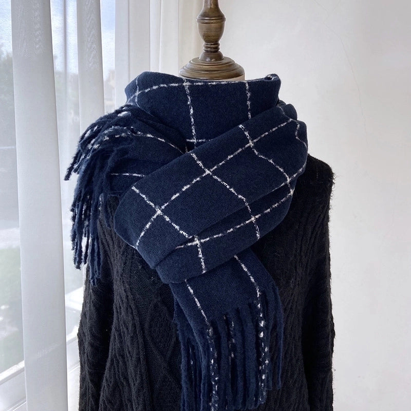 Unisex British Style Plaid Imitation Cashmere Tassel Scarf