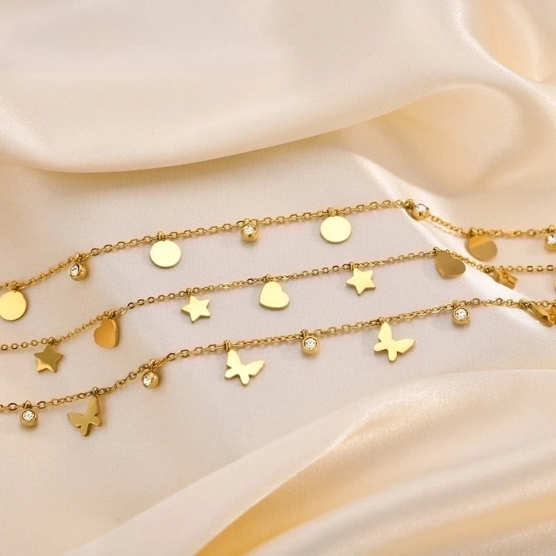 201 Stainless Steel Fairy Style Minimalist Plating Inlay Triangle Square Water Droplets Zircon Necklace