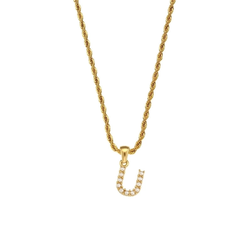 Fashion Letter 304 Stainless Steel Pearl 18K Gold Plated Plating Inlay Pendant Necklace