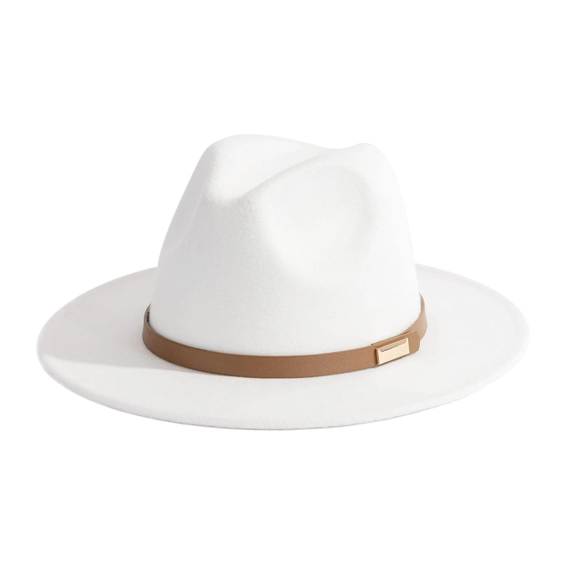 Style Vintage Solid Color Flat Rim Jazz Hat Men's British Belt Decorative Big Brim Top Hat Women