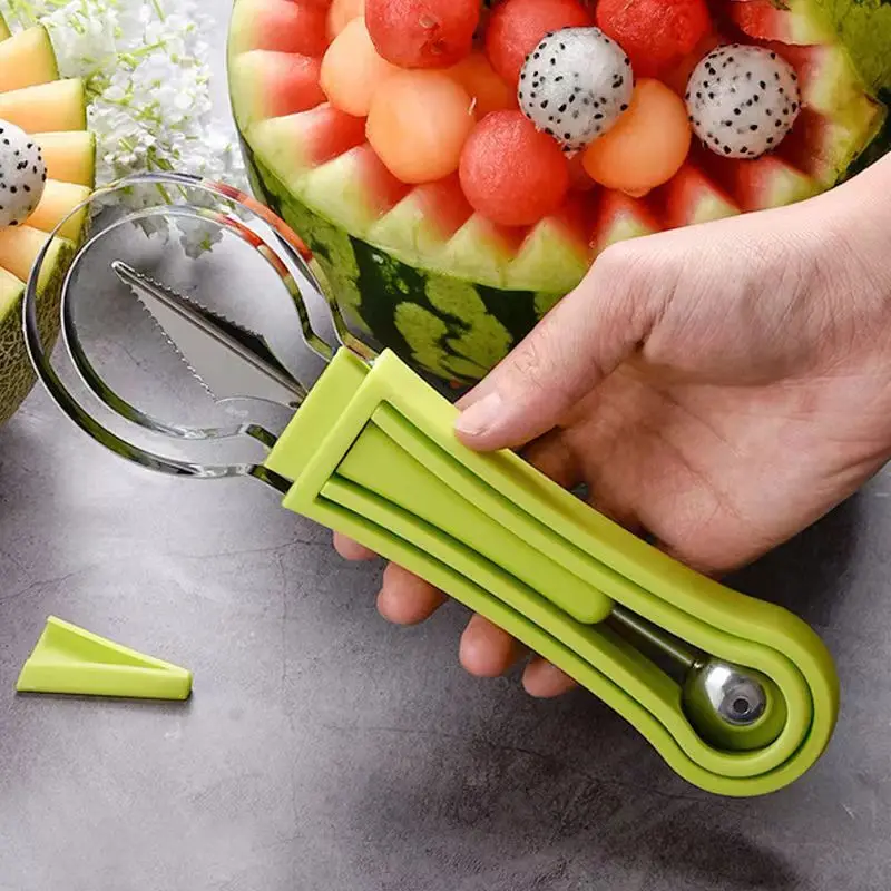 4-IN-1 FRUIT & VEGETABLE TOOL WATERMELON SLICER SCOOP CARVING KNIVES