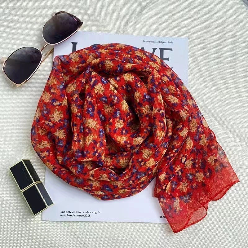 Women's Sweet Minimalist Color Block Georgette Printing Silk Scarf