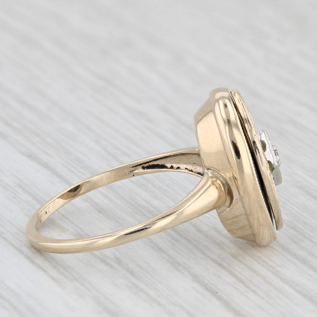Vintage Onyx Signet Ring 10k Yellow Gold Diamond Accent