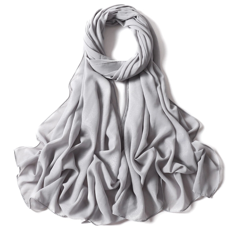 Hot Silver Flash Full Silver Solid Color Pearl Chiffon Long Scarf New Chiffon Turban
