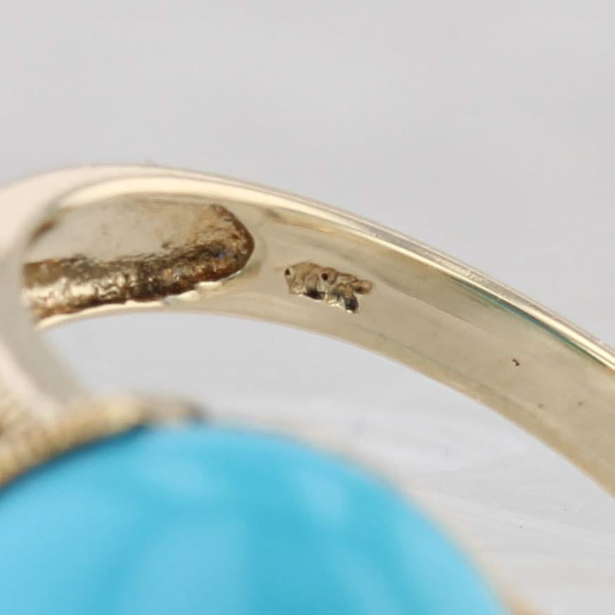 Imitation Turquoise Oval Cabochon Solitaire Ring 10k Gold Heart Accented Size 7