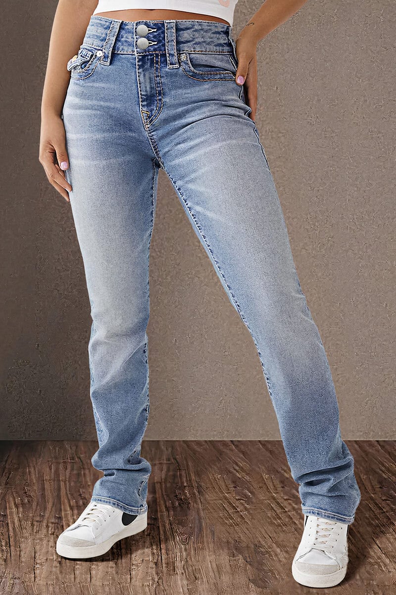 Final Sale!!⚡6 Packs for $24.86⚡ - Wash Double Button Flap Pocket Mid Waist Straight Leg Jeans
