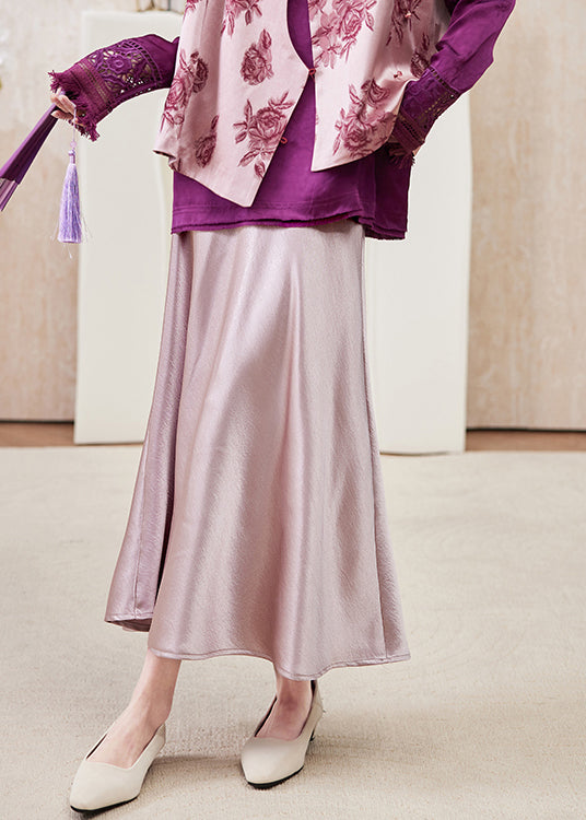 Boutique Pink High Waist Draping Silk Skirts Spring