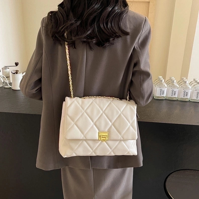 Women's Pu Plaid Solid Color Streetwear Sewing Thread Chain Lock Clasp Crossbody Bag