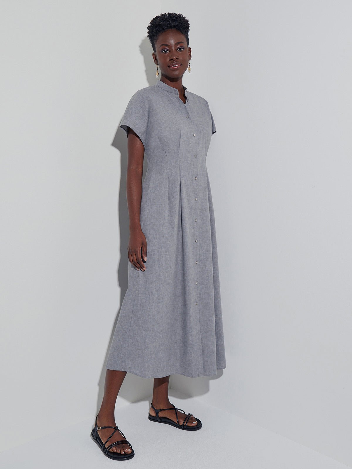 Fit & Flare Button Front Maxi Dress - Modern Fit