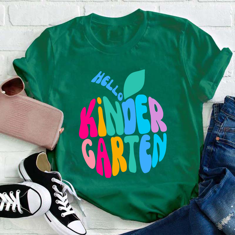 Personalized Grade Hello Colorful Apple Teacher T-Shirt