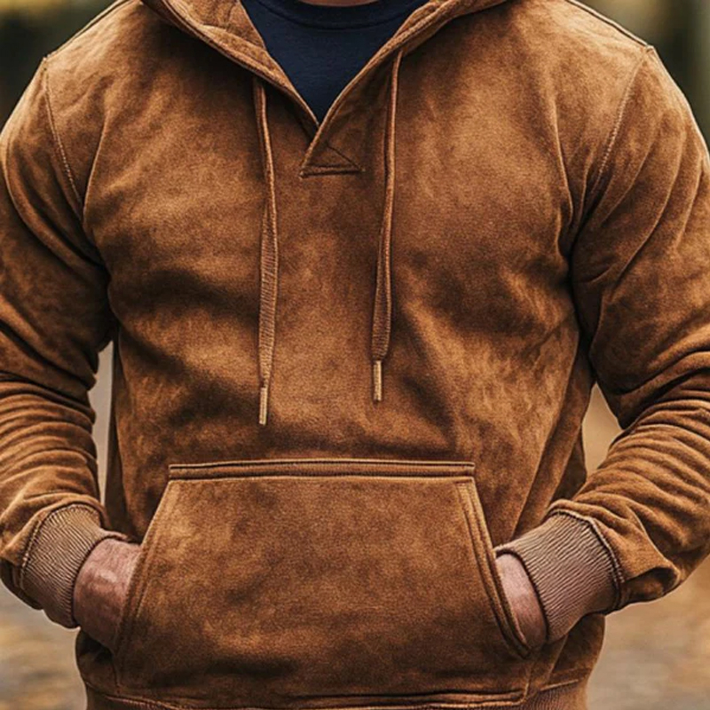 Vintage Suede Brown Hooded Sweatshirt