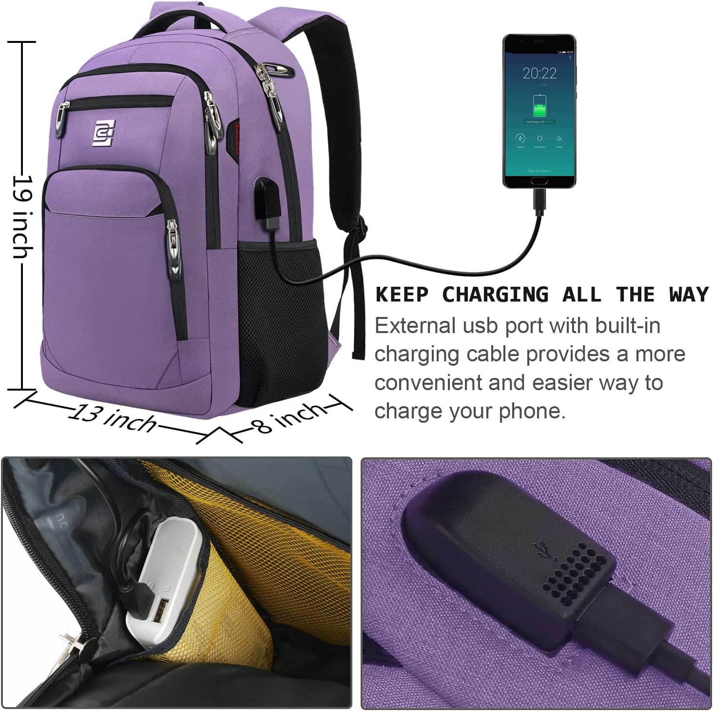 Laptop Backpack,Business Travel Anti Theft Slim Durable Laptops Backpack with USB Charging Port,Water Resistant College Computer Bag for Women & Men Fits 15.6 Inch Laptop and Notebook - Black