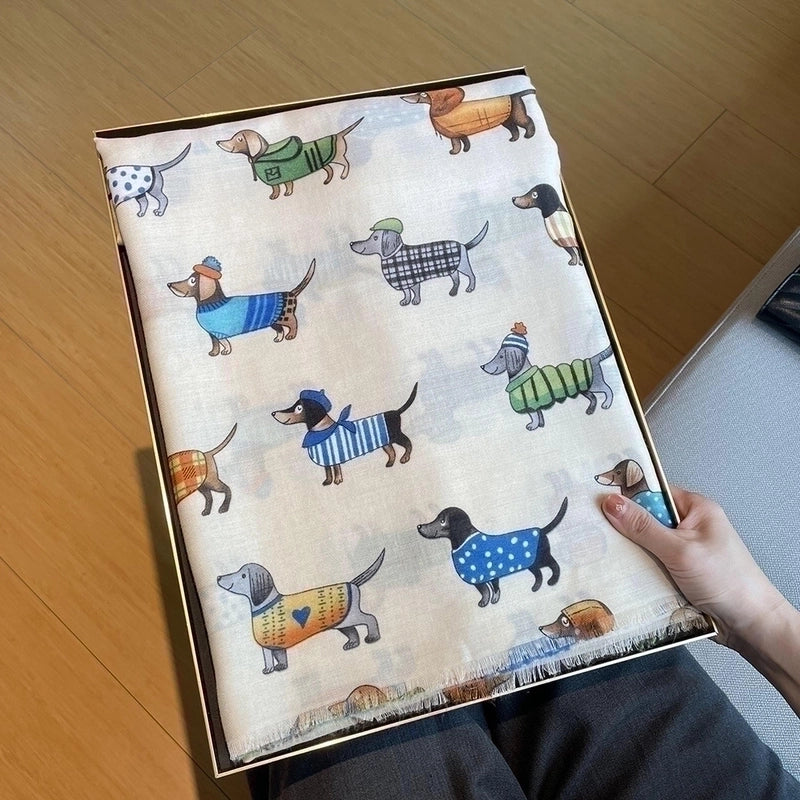Women's Cartoon Style Cute Animal Cotton And Linen Scarf