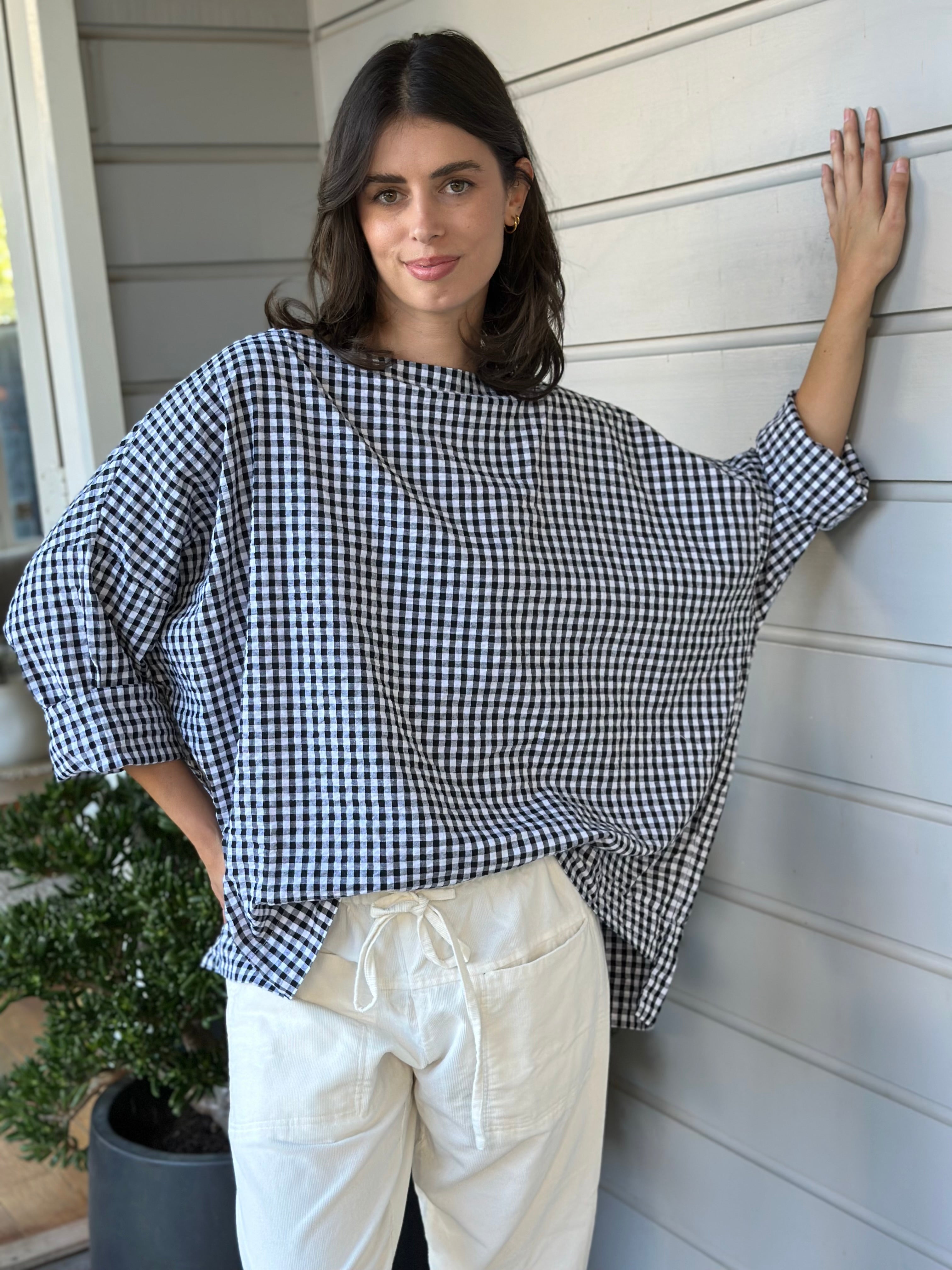avril top - black /white gingham