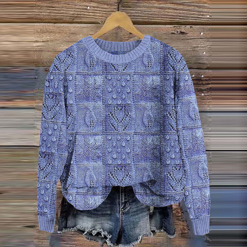 Vintage Knitted Jacquard Crew Neck Sweater