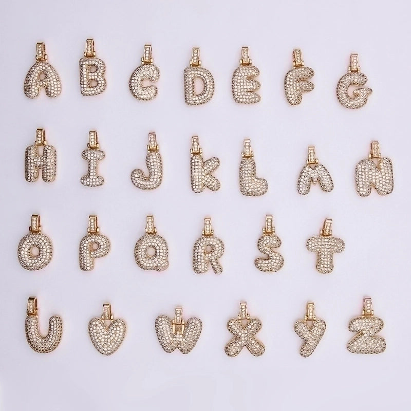 Copper Minimalist Shiny Plating Hollow Out Inlay Letter Zircon Pendant Necklace