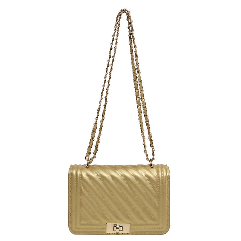 Women's Small Pu Leather Solid Color Vacation Classic Style Sewing Thread Square Lock Clasp Shoulder Bag