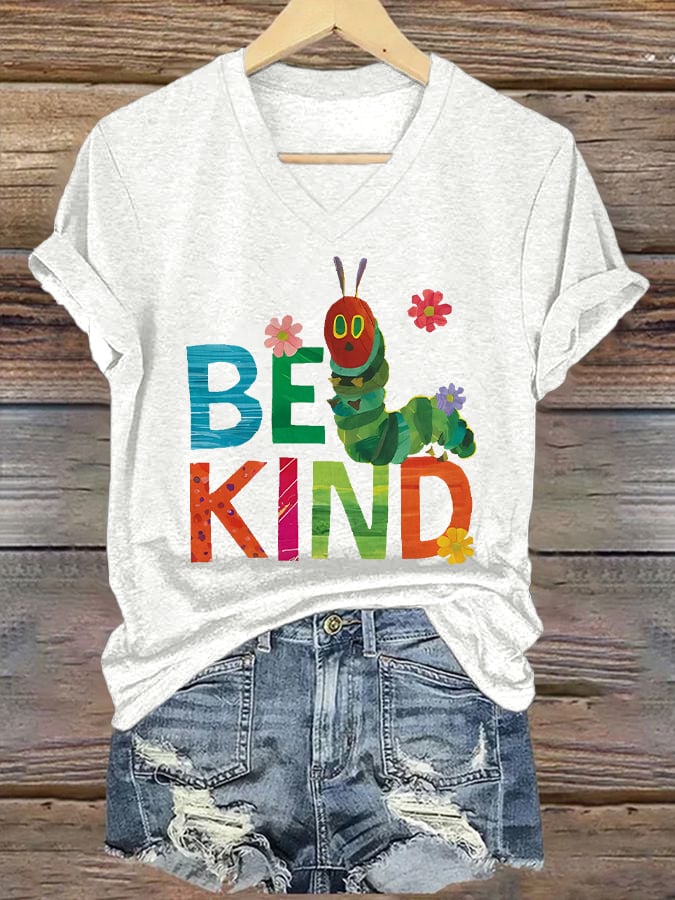 Women's Be Kind Printed Casual V-Neck T-Shirt