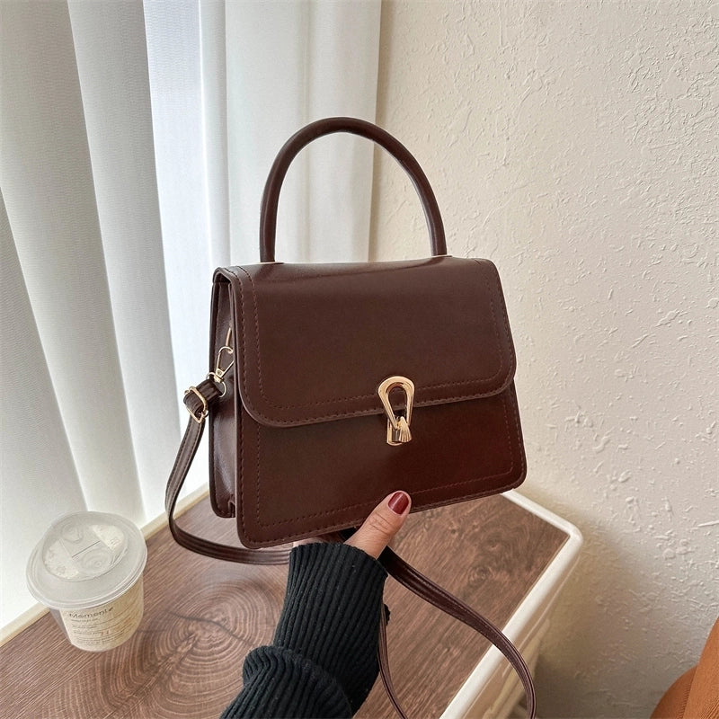 Women's Pu Leather Solid Color Elegant Square Lock Clasp Handbag