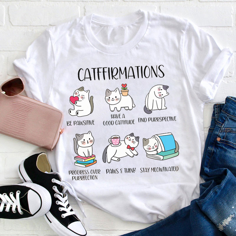 Catffirmations Cat Print Teacher T-Shirt