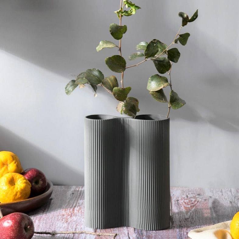 Ribbed Duo Vase - Grey