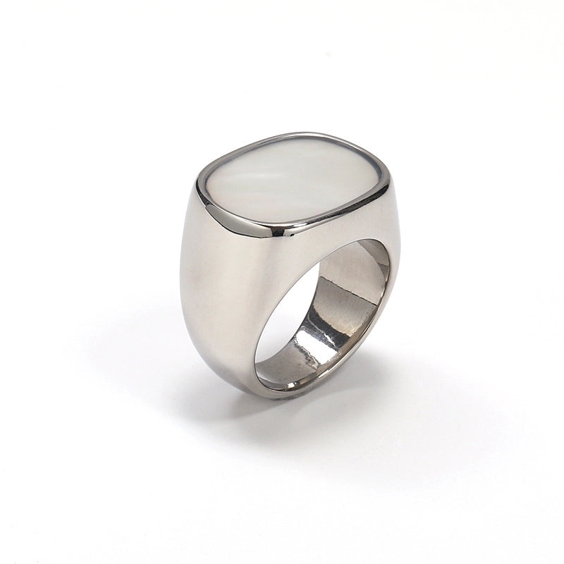 Titanium Steel 18K Gold Plated Hip-Hop Retro Plating Color Block Shell Rings