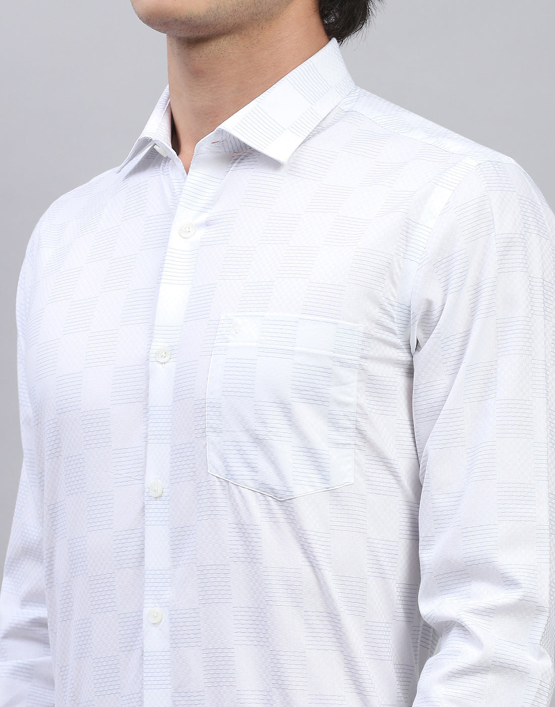 Men White Check Collar Full Sleeve Shirt