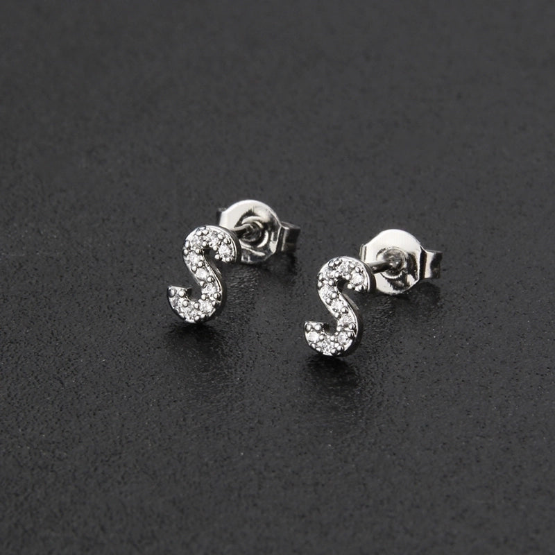 1 Pair Fashion Letter Inlay Copper Zircon Gold Plated Ear Studs