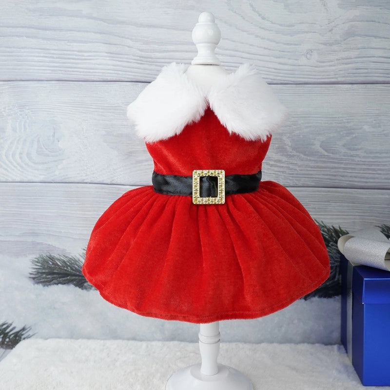 Cute Sweet Gold Velvet Christmas Color Block Bow Knot Pet Clothing