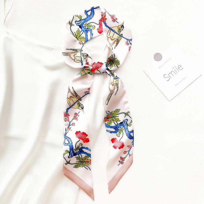 Summer Flower And Bird Printed Ladies Decoration Ribbon Hair Band Scarf