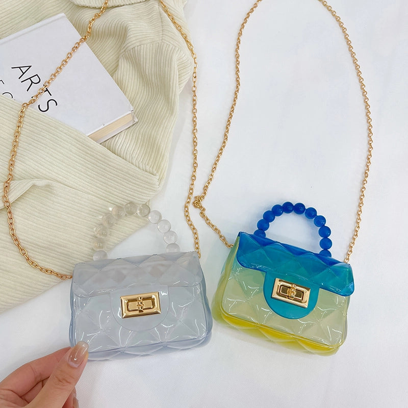 Women's Mini Pvc Color Block Fashion Transparent Square Lock Clasp Crossbody Bag