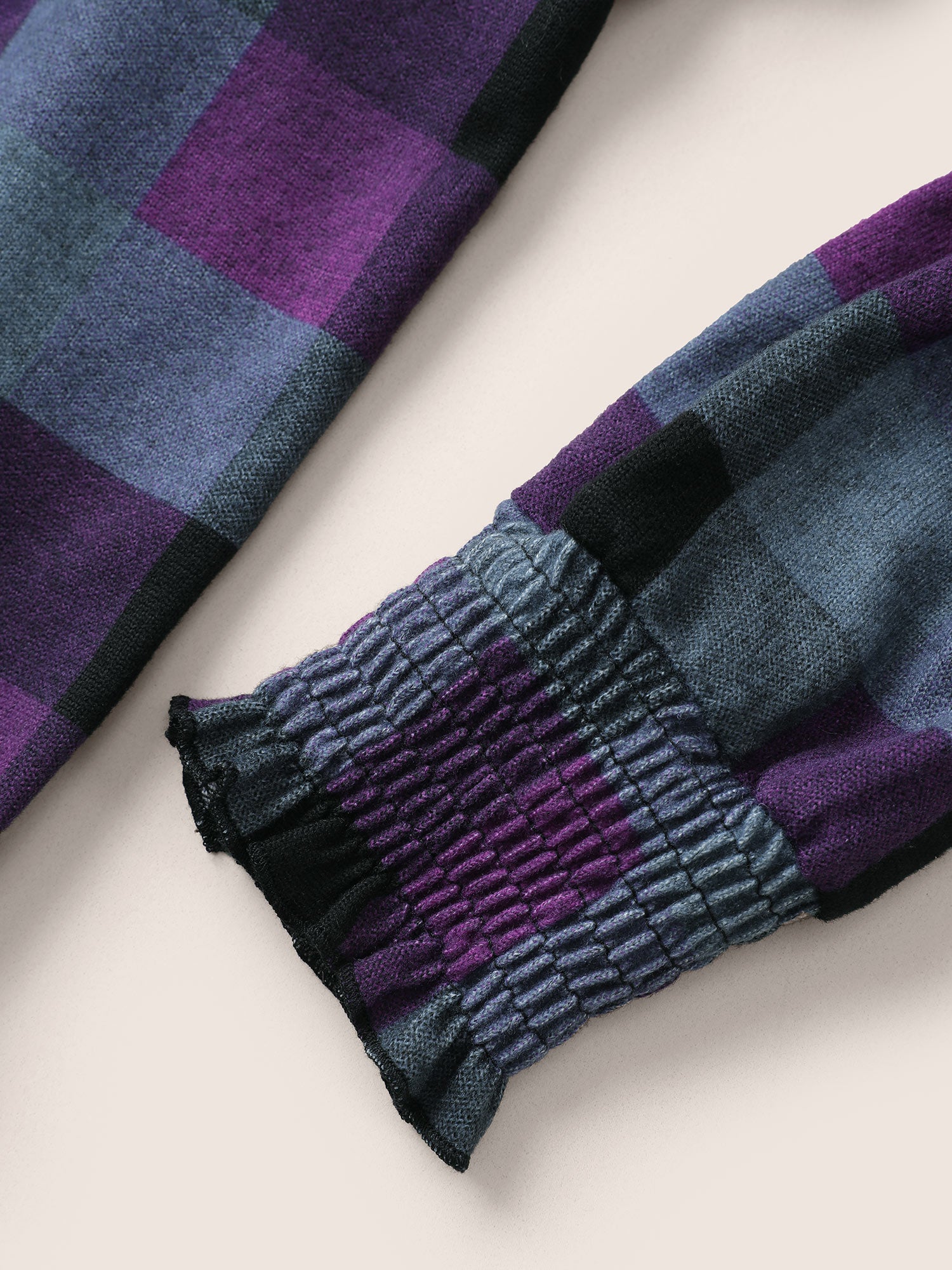 Plaid Shirred Cuffs Bowknot Detail T-shirt