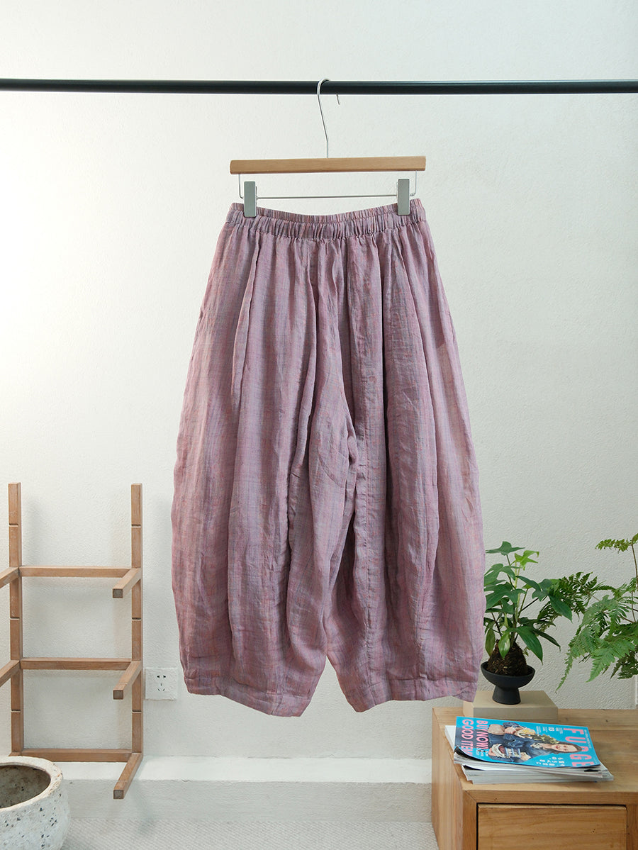 Women Summer Vintage Pure Color Ramie Harem Pants