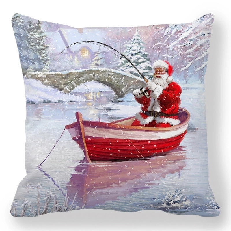 Christmas Pastoral Santa Claus Elk Cotton Pillow Cases Couch & Sofa Decor