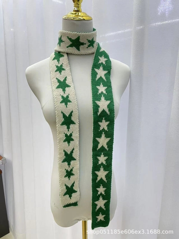 Women's Streetwear Cool Style Color Block Star Acrylic Knitted Scarf