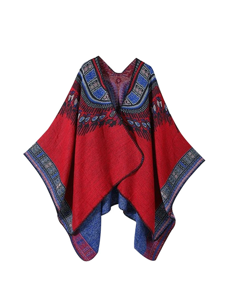 Women Vintage Travel Colorblock Warm Shawl
