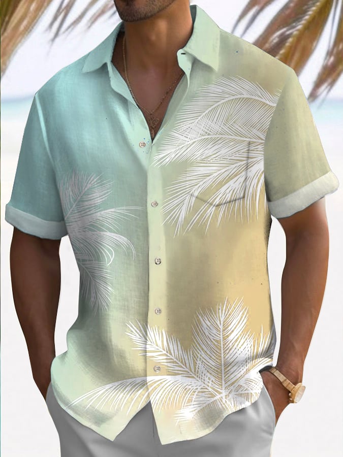 Men's Hawaiian Palm Tree Print Fashion Short Sleeve Shirt