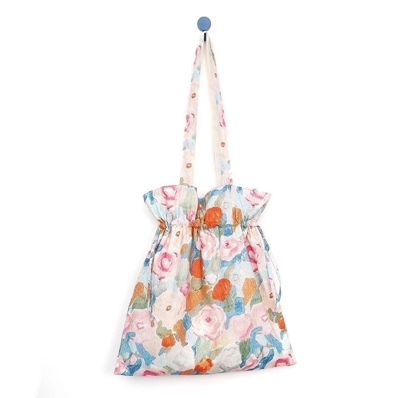 Women's Medium Canvas Cotton Oil Painting Vintage Style Square String Canvas Bag